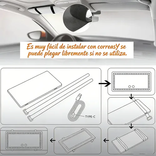Espejo Maquillaje Visera Coche 3 Modos Luz 42 Led Recargable