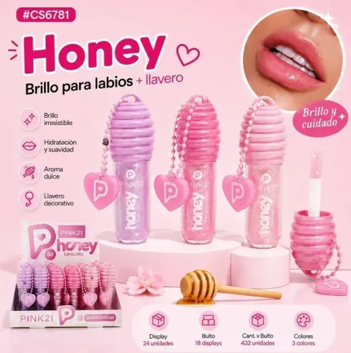 Lip Gloss Pink21 Honey Con Llavero Brillo Labial