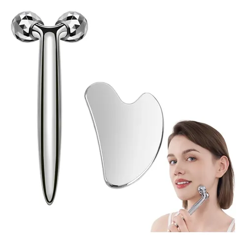 Set Masajeador Facial Infiniterelax Rodillo Y Gua Sha Plata