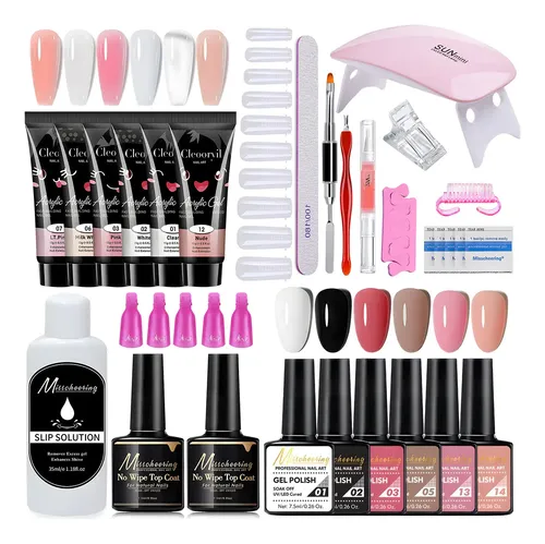Geles Esmalte Kit Para Uñas Con Lámpara Led/uv Manicura Set Light Pink, Milk White, Pink, Clear, Nude
