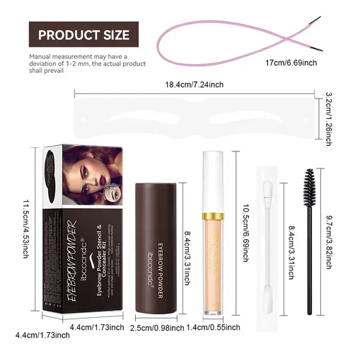 Kit Maquillaje Cejas Polvo, Brocha, 12 Plantillas, Corrector
