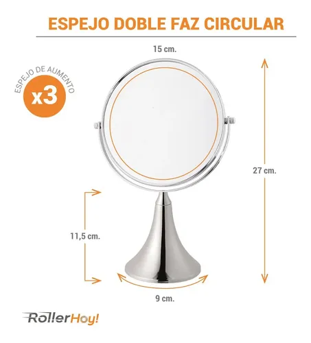 Espejo Make Up Maquillaje Aumento X3 Doble Faz Base Vip