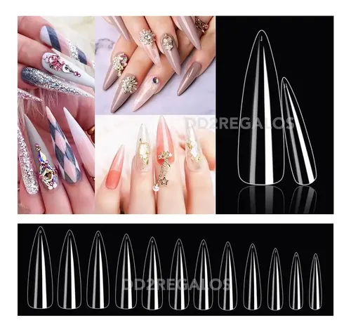 Tips Stiletto Sistema Gel Caja X100pcs Ultra Fino Uñas