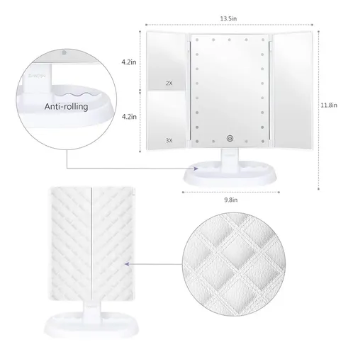 Espejo Maquillaje 21 Luces Led Touch Screen Aumento 1x/2x/3x