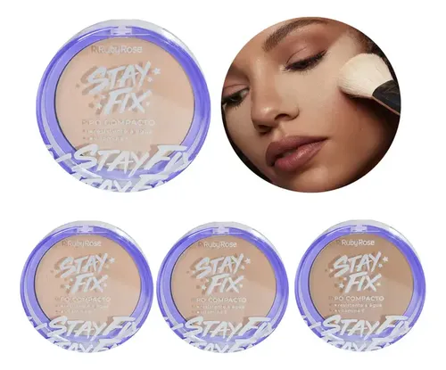 Polvo Compacto Stay Fix Ruby Rose Vitamina E Waterproof Tono Light 4