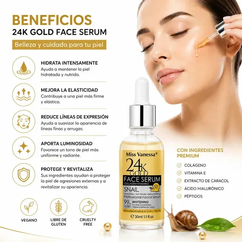 Serum Facial 24k Gold Iluminador Inspirado En Estilo Coreano Todo Tipo De Piel Día/noche