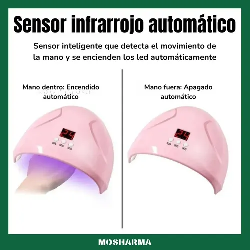Cabina Uñas Uv 12 Led Mosharma Con Sensor Automático Pantalla Lcd Temporizador 30 60 90s Usb Secador Esmalte Gel Manos Pies Profesional