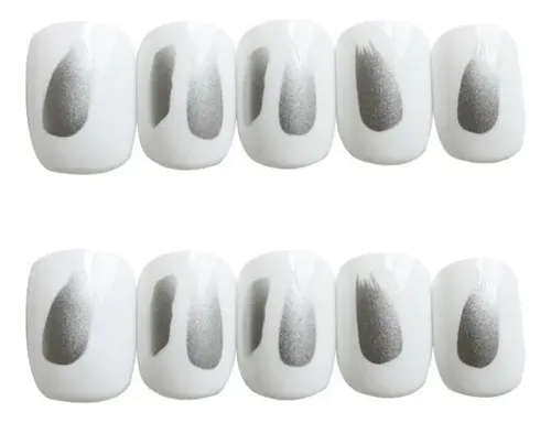 Uñas Postizas Artísticas Plateadas Para Nail Art