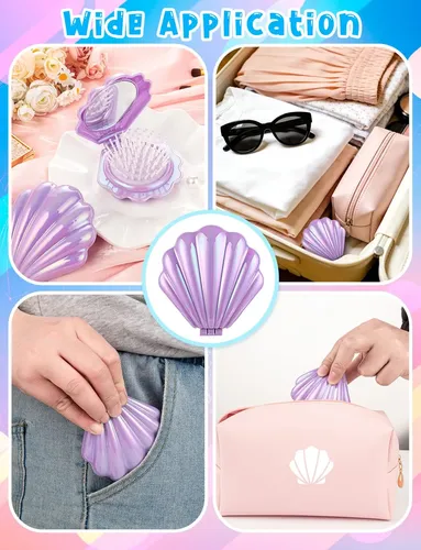 Cepillo De Pelo Viuasdx Plegable 8 Piezas Con Espejo Morado