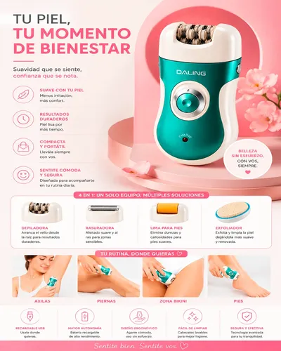 Depiladora Recargable Mujer Zonas Sensibles 4 Funciones