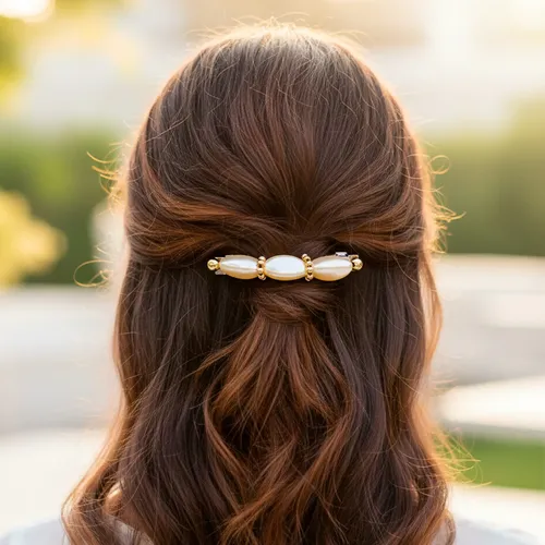 Hebilla Para Pelo Con Perlas Detalles Dorados Pack X12
