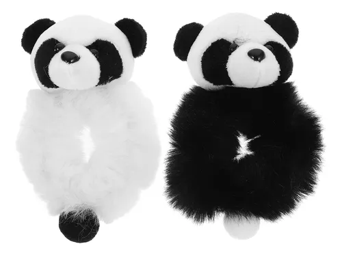2 Cintas Para El Pelo Con Pompones Y Coleteros De Panda, =