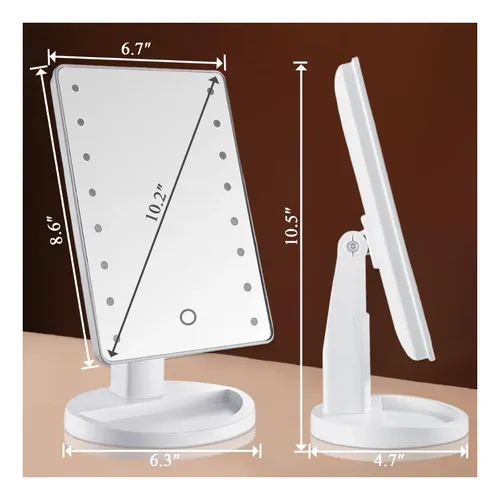 Espejo Con Luz Fria 16 Led Maquillaje De Pie Tactil Usb Pila Blanco
