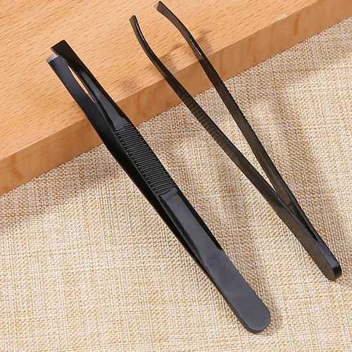 Pinzas De Acero Inoxidable Para Cejas, 4 Pinzas Negro Sólido