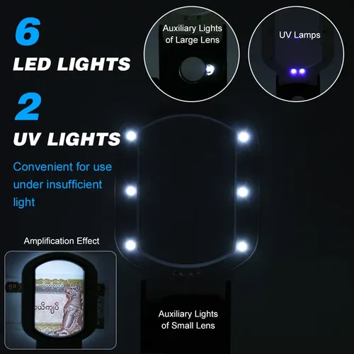 Lupa De Mano Aumento 10x/25x Plegable Con Luz Led Uv &su