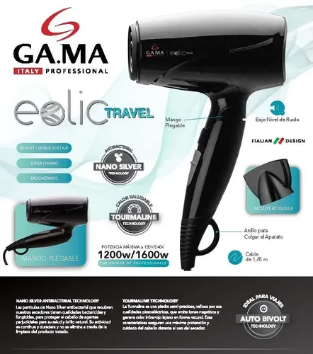 Secador De Pelo Gama Eolic Travel Plegable 1600w Ideal Viaje