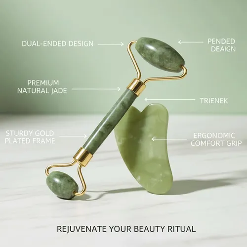 Rodillo Y Gua Sha Jade Verde Para Masaje Facial