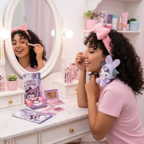 Kit De Maquillaje Kuromi Sombras Peluche Vincha Lipgloss