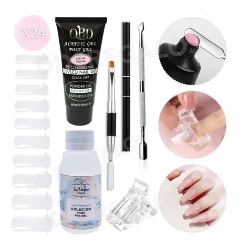Kit X6 Polygel 30ml Espatula Pincel Solucion Capsula Dual
