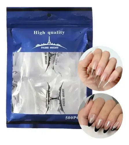 Tips Soft Gel Y Press On Paris Night X500 Unidades Color Stiletto