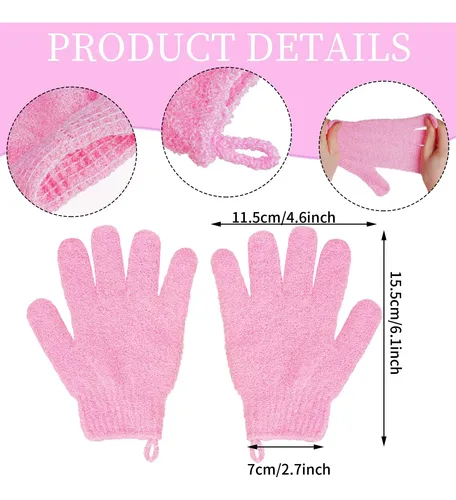 Guantes Exfoliantes De Baño Doble Cara 4 Pares Rosa Y Verde