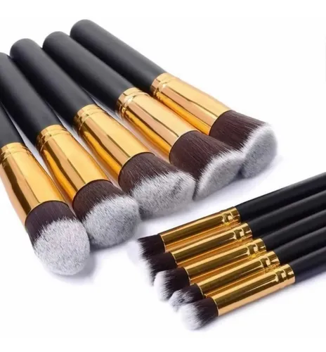 Set De 10 Brochas Maquillaje Kabuki Profesional + Estuche