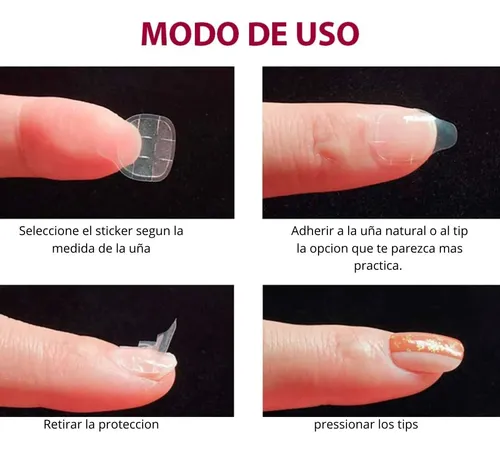 5 Planchas Stickers Adhesivo Pegamento Para Tips Uñas