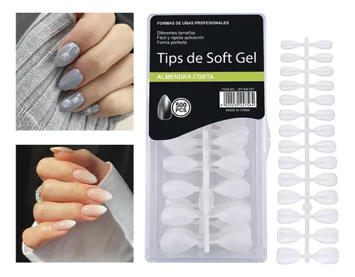 Uñas Soft Gel 500u Flexibles Almendra Corta Transparente