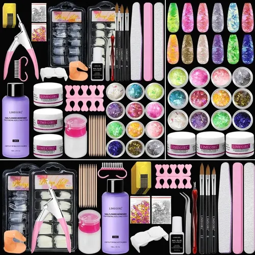 Kit Uñas Acrílicas Completo Con Monómero Y Flores