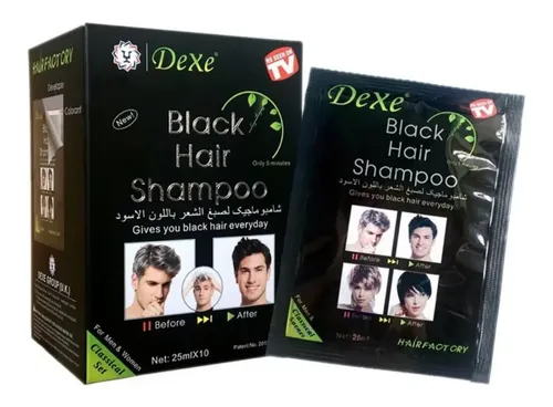 Dexe Shampoo Tinte Instantánea Cubre Canas Color Negro caja x 10 sobres de 25 ml c\u
