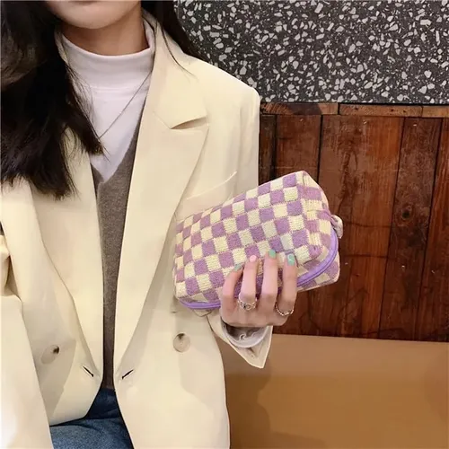 Pazimiik A Cuadros Bolsa De Maquillaje Para El Bolso Portáti
