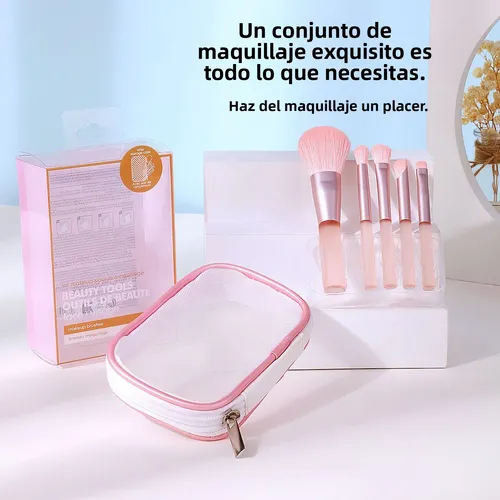 5 Brochas Maquillaje Mini Kabuki Polvo Rubor Sombras Estuche
