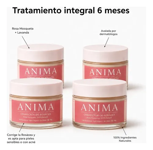 Anima Crema Natural Rosácea Y Acné 110 G Pack 6 Meses