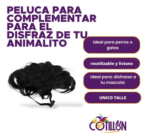 Peluca Para Mascotas Pelo Negro Cotillon X1u
