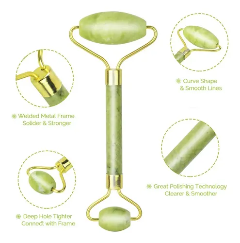 Set Gua Sha Y Rodillo Facial Dsenfurn Piedra Jade Verde