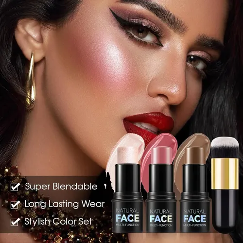 3pcs Barra Iluminador Contorno Rubor Base Maquillaje 1#