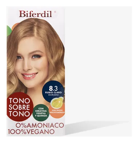 Tintura Coloración Biferdil Tono Sobre Tono Kit Sin Amoniaco Tono Nº8.3 Rubio Claro Dorado