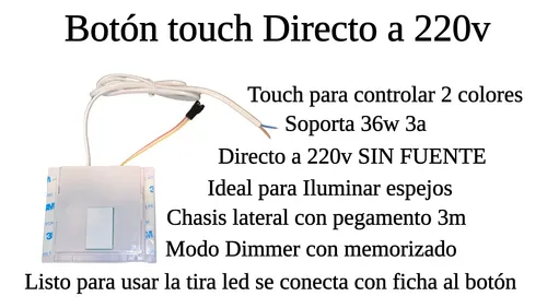 Interruptor Touch Con Fuente Táctil Espejo Iluminación Led
