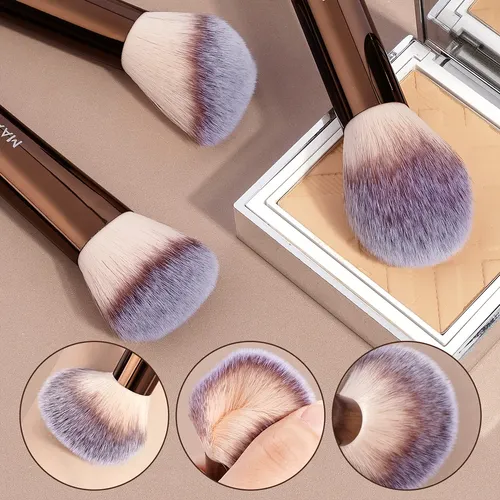 14 Pinceles De Maquillaje, 2 Esponjas De Maquillaje Con Almo Marrón