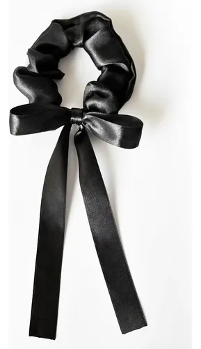 Moño Para El Pelo Negro Noche Raso Brillo Cinta Scrunchie