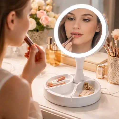 Espejo Led Maquillaje Con Luz Usb Pilas Plegable Redondo