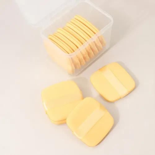 8 Borlas De Polvo Cuadradas Amarillas Con Estuche Transparen