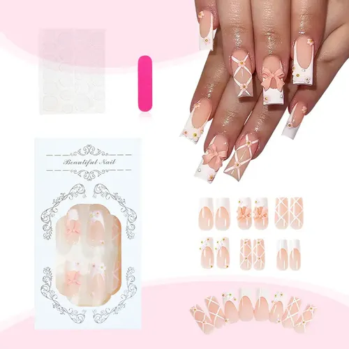 Dos Cajas De Uñas Postizas Con Lazo Dulce Francés.