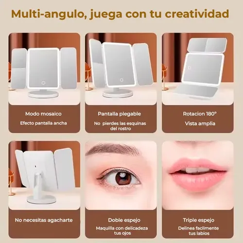 Espejo Maquillaje Luz Led 3 Aumento 1x 2x 3x Recargable