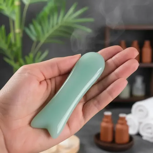 Gua Sha Masajeador Facial Jade Natural Verde Agua Hikka