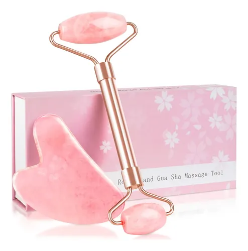Set Jade Roller Y Gua Sha Zs Zeshin Cuarzo Rosa Facial