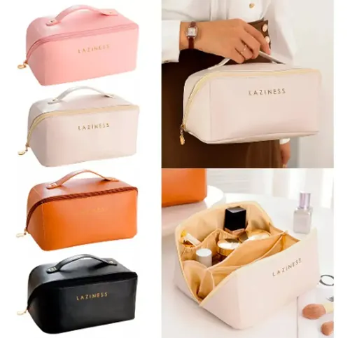 Neceser De Cuero Ecologico Para Maquillaje Cosméticos Y Accesorios De Viaje Organizador Portacosmeticos Con Cierre Resistente Interior Forrado Ideal Para Mujer Color Crema Levys Bazar
