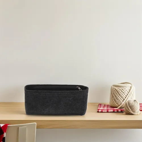 Bolso De Fieltro Maquillaje Y Joyas Gris Oscuro