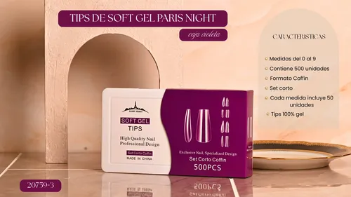 Tips Soft Gel Y Press On X500 Corto Paris Night Uñas