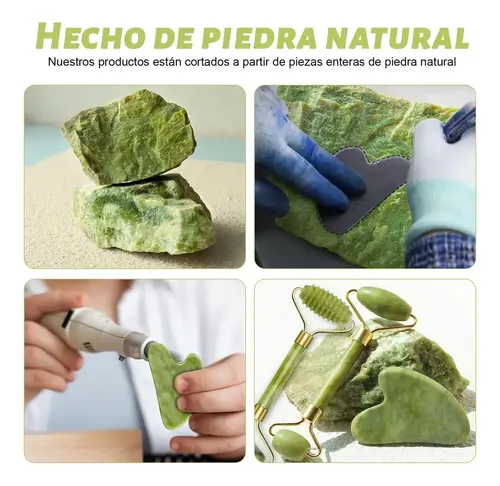 Masajeador De Jade, Set De 3 Rodillos Faciales De Piedra De